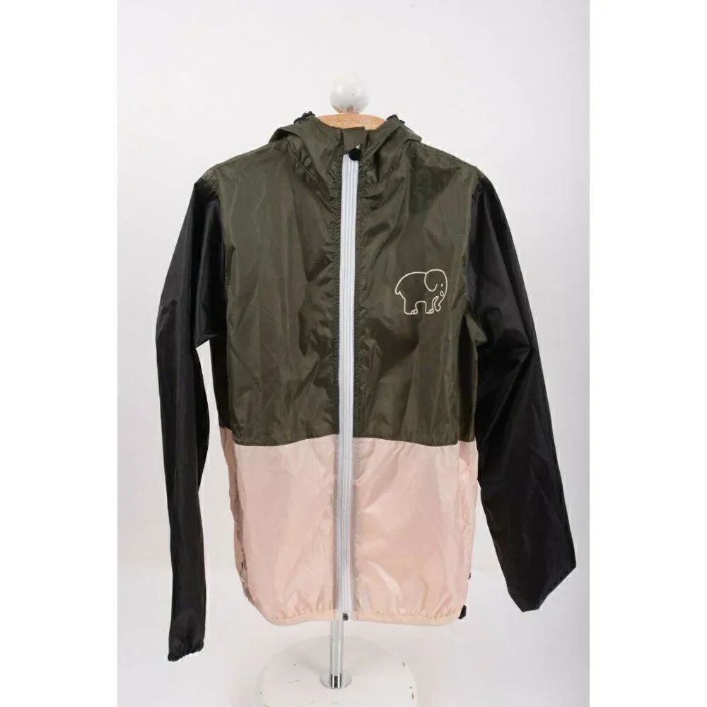 Ivory Ella Womens Packable Rain Coat Jacket Big Logo Green Pink Zip Up Size XS